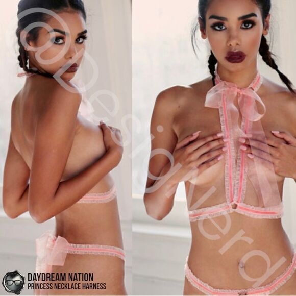 DAYDREAM NATION x DOLLS KILL PRINCESS NECKLACE HARNESS IN BLUSH PINK VELVET NWT - Picture 9 of 15